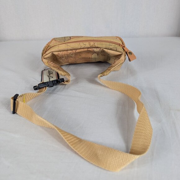 Allen Edward World Map Leather Fanny Pack Belt Bag Tan Beige Travel Vacation NEW - Picture 2 of 7
